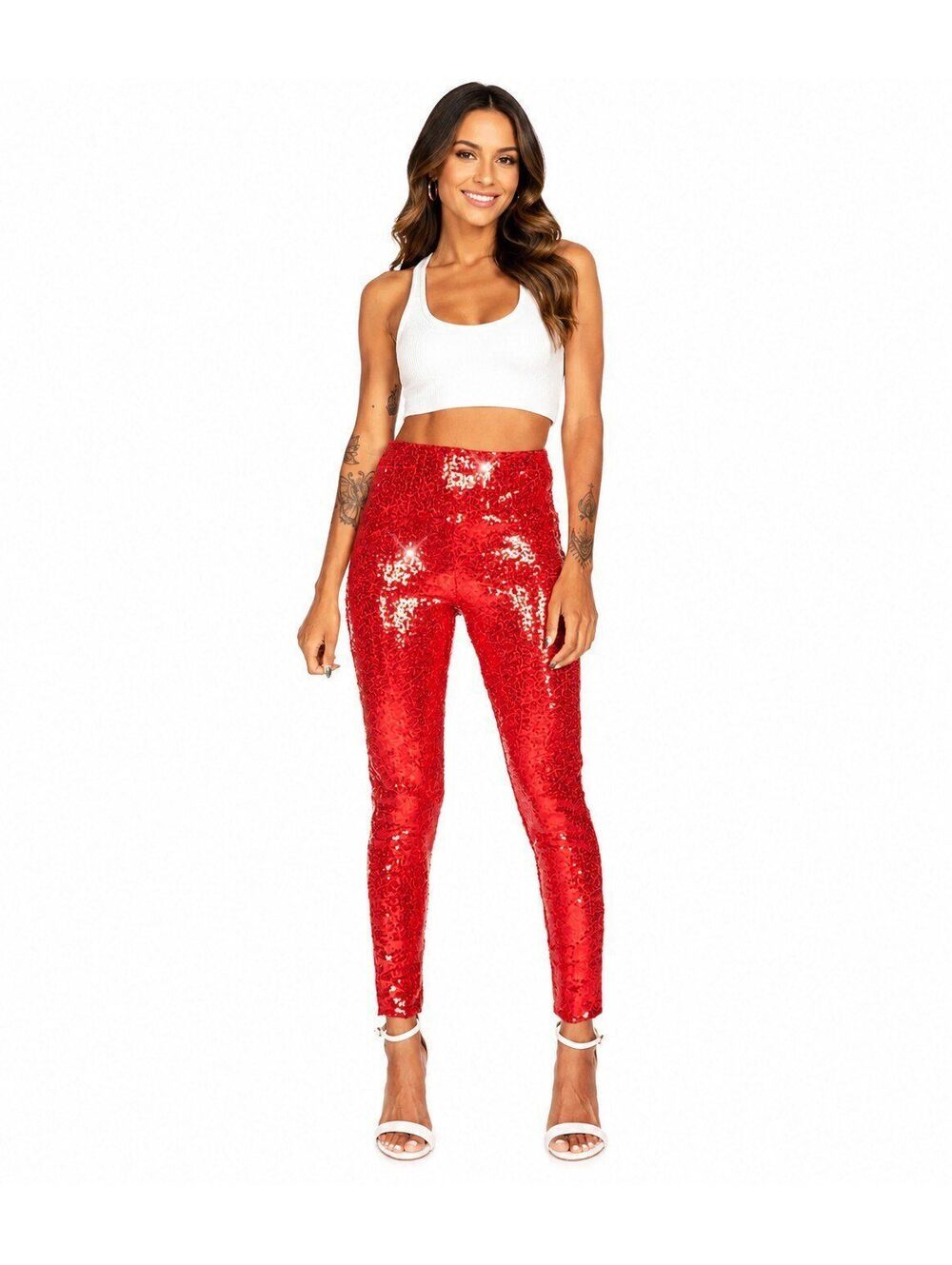 NWT Tipsy Elves Red Sequin High Waisted Leggings Size Small